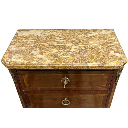 1409 - French Empire marquetry kingwood marble top tall boy, five short drawers inlaid with entwined leaves... 