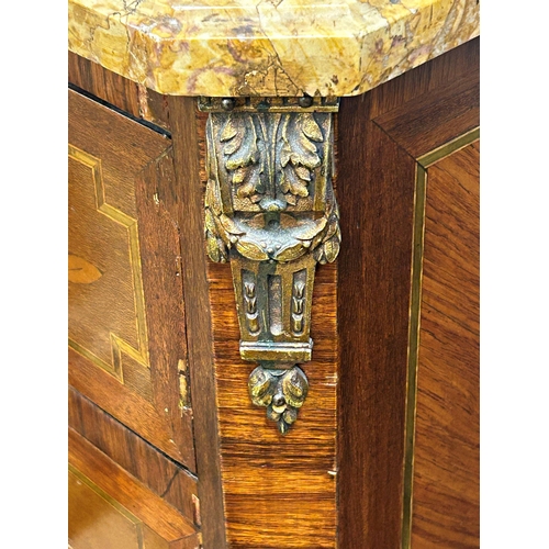 1409 - French Empire marquetry kingwood marble top tall boy, five short drawers inlaid with entwined leaves... 