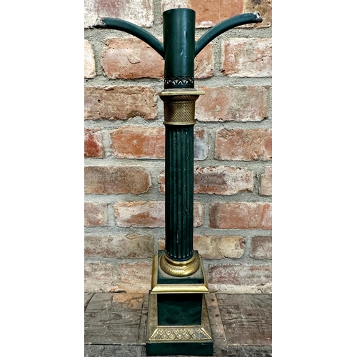 1236 - A good quality cast metal corinthian column lamp, with gilt highlights and stepped square base, 61cm... 