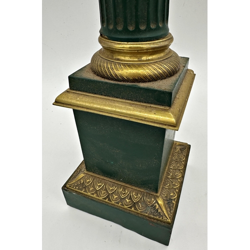 1236 - A good quality cast metal corinthian column lamp, with gilt highlights and stepped square base, 61cm... 