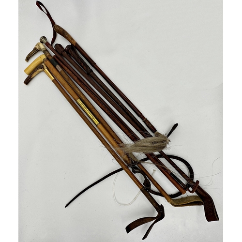 471 - Collection of riding whips and crops to include four plaited leather examples (8)