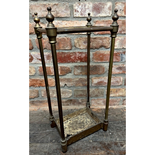 1473 - Victorian brass and cast iron six divisional stick stand, 64cm high x 30cm wide x 25cm deep