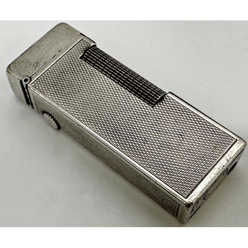 213 - Cased engine turned silver plated Dunhill lighter