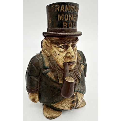 1194 - Boer War figural cast iron money box, inscribed 'Transvaal Money Box' and 'By Permission Of The Prop... 