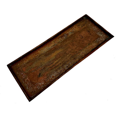 1198 - William Henry Mawson Keswick School copper rectangular tray, hammered finish with Celtic boarders, 5... 