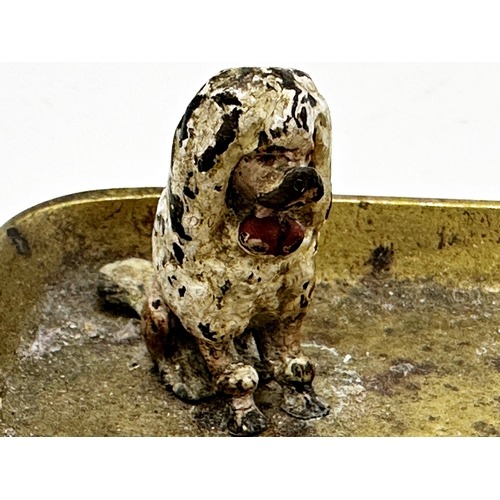 434 - Austrian cold painted bronze novelty pin tray, with humorous flute playing poodle and further seated... 