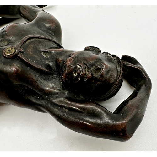 439 - Franz Bergman Austrian gilt bronze study of a reclining tribesman holding a spear, marked FB Patenti... 