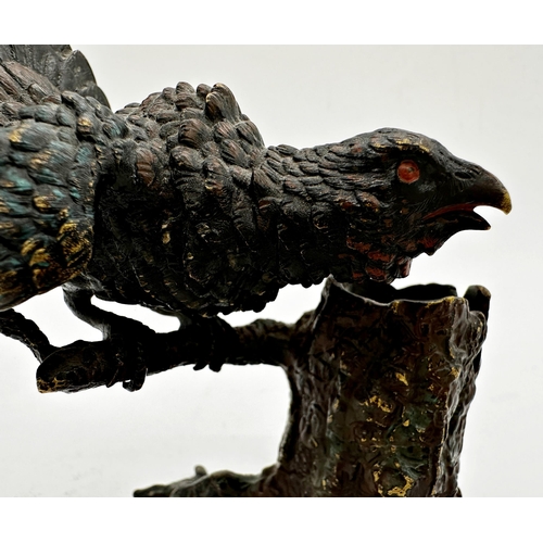 440 - Franz Bergman Austrian cold painted bronze study of a capercaillie on a tree stump, possibly a spill... 