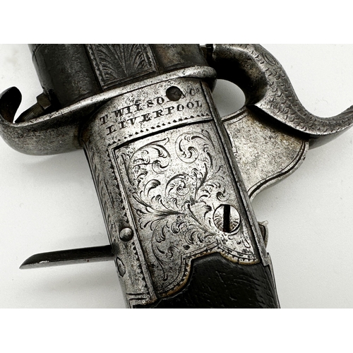 443 - An early 19th century double barrelled turnover percussion pocket pistol by T Wilson of Liverpool, w... 