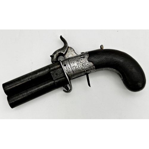 443 - An early 19th century double barrelled turnover percussion pocket pistol by T Wilson of Liverpool, w... 