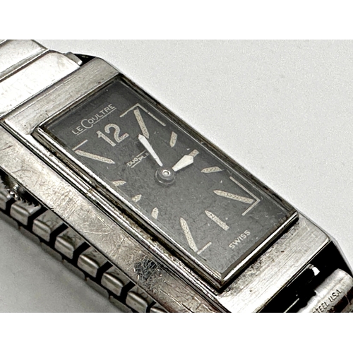 376 - Early gents LeCoultre Duoplan stainless steel gents wristwatch, 16mm case, square black dial with lu... 