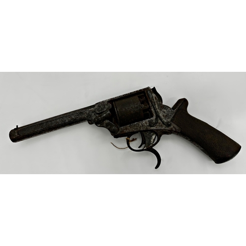 445 - Good Tranter patent double trigger revolver pistol, with checkerboard hardwood grip, 30cm long