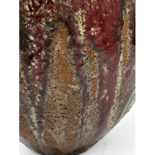 1384 - Good large studio pottery gourd vase, with red drip glaze, 45cm high