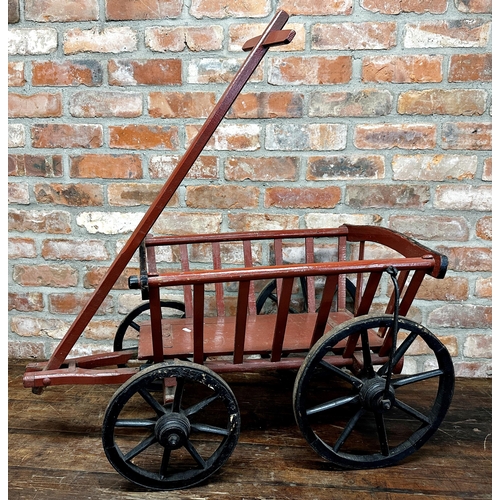 1491 - Vintage painted dog cart, 87cm long not including handle