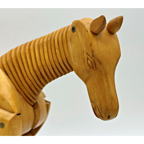 1143 - Mid 20th century fruitwood artists horse maquette, articulated neck and limbs, 31 x 37cm approx