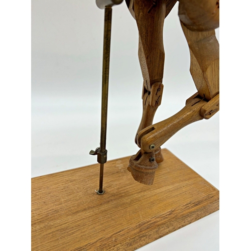 1144 - Large early 20th century fruitwood artists horse maquette, articulated neck and limbs, real horse ha... 