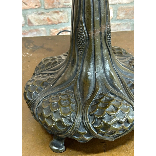 1212 - Good quality large Tiffany style leaded glass and bronze table lamp, the shade decorated with flower... 