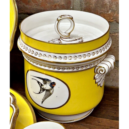 1008 - Good quality extensive tea and dinner service hand painted with swallow in flight, with yellow and g... 