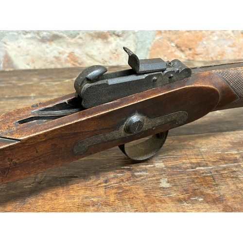 1114 - Exceptional quality 19th century military mahogany crossbow, 81cm long