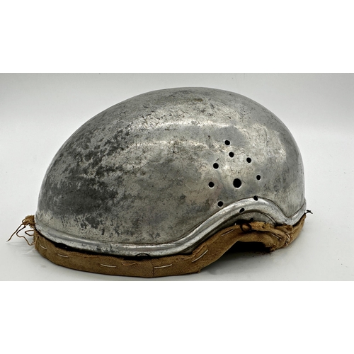 1115 - Early French aluminium suede lined riding helmet, by Ba-Dei, the interior label inscribed Bahon-Deic... 