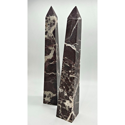 1109 - Good large pair of Italian red marble (Rosso Levanto) obelisks, 63cm high