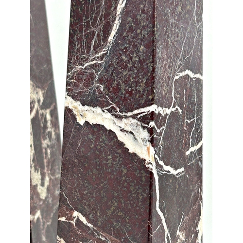 1109 - Good large pair of Italian red marble (Rosso Levanto) obelisks, 63cm high