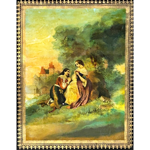 1015 - 19th century continental school - set of four romantic scenes, in the most wonderful eglomised frame... 