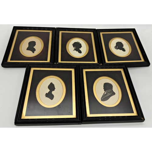 1506 - Set of five 19th century silhouette bust portraits to include William Jeffery Lockett of Derby, Mr J... 