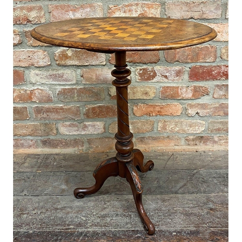 1398 - Victorian walnut games tripod table, 68cm high x 57cm long