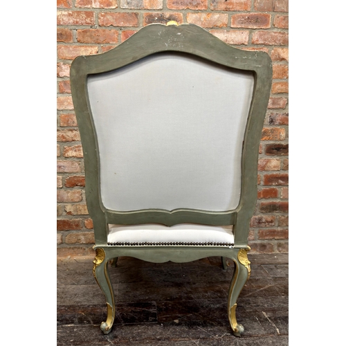 1480 - Good quality French Loius IX style armchair, with new studded cream upholstery and painted frame wit... 