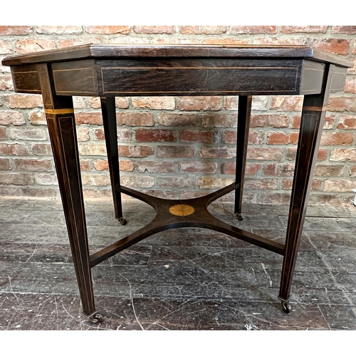 1481 - Edwardian Sheraton revival octagonal rosewood centre table with boxwood inlay, 73cm high 90 x 90cm