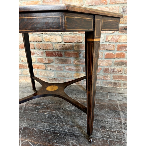 1481 - Edwardian Sheraton revival octagonal rosewood centre table with boxwood inlay, 73cm high 90 x 90cm