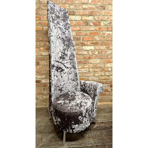 1300 - Potenza crushed velvet high chair with single arm on chrome feet, 181cm high x 70cm wide x 52cm deep