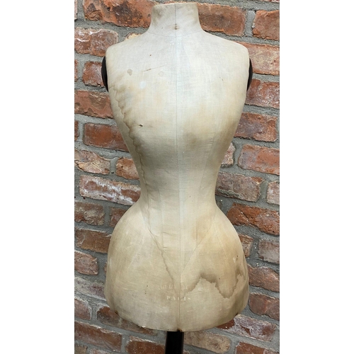 1402 - Good quality antique tailors mannequin dummy on tripod stand, possibly for corsets, 130cm high