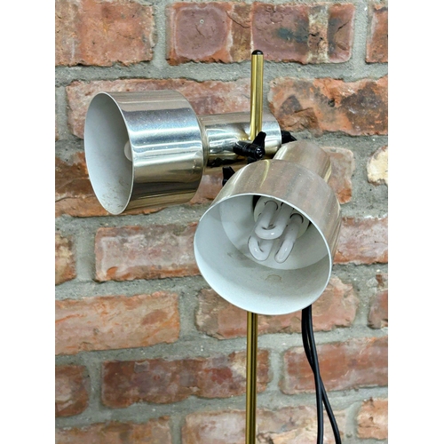 1213 - Retro twin branch floor lamp with chrome shades, 138cm high