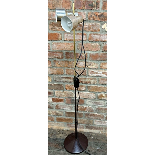 1213 - Retro twin branch floor lamp with chrome shades, 138cm high