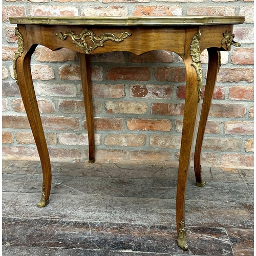 1427 - Good late 19th century French inlaid kingwood serpentine centre table, with scrolled floral boxwood ... 