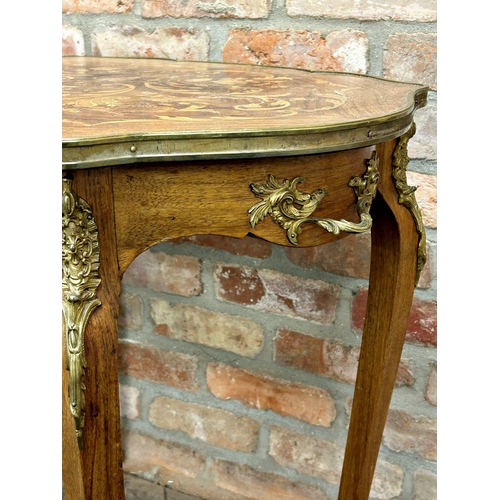 1427 - Good late 19th century French inlaid kingwood serpentine centre table, with scrolled floral boxwood ... 