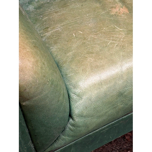 1311 - Good quality mid century Italian green leather sofa, with stylised shaped ends, 161cm long