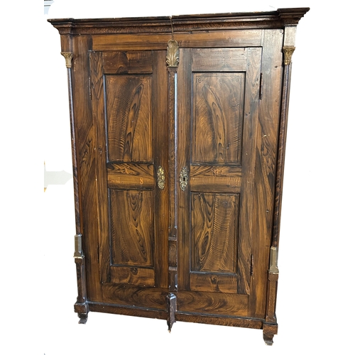 1446 - 19th century Swedish pine wardrobe, with painted simulated rosewood finish, twin cupboard doors with... 