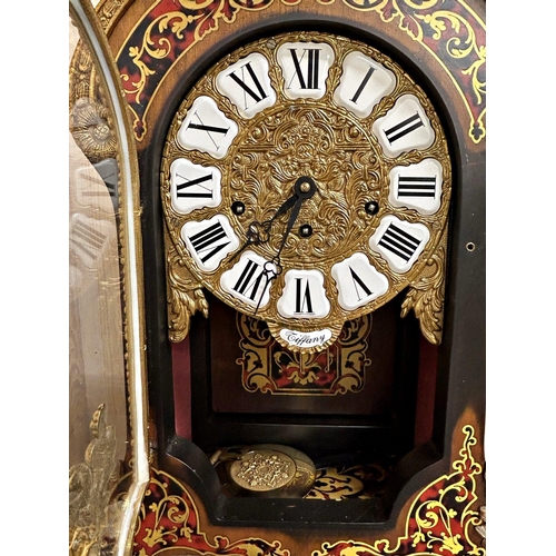 384 - Impressive Tiffany boulle bracket clock on pillar stand, the three train dial clock with inset ename... 