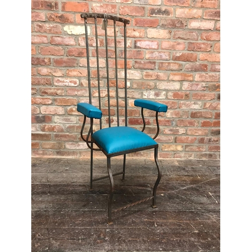 1303 - Set of six Italian mid century brutalist dining chairs, with high back wrought iron frames and vibra... 