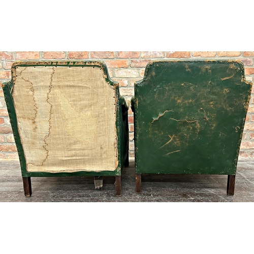 1453 - Pair of William IV spoonback lounge or library chairs with well carved acanthus front sabre legs, 81... 