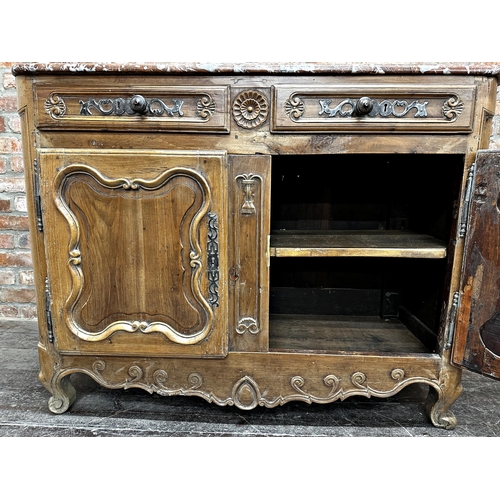 1470 - 18th century French fruitwood marble top buffet, the moulded red-veined marble top over two drawers ... 