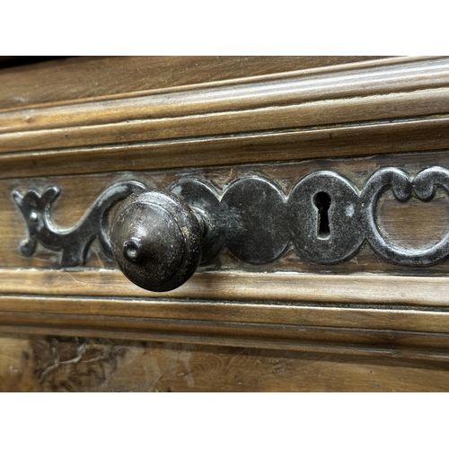 1470 - 18th century French fruitwood marble top buffet, the moulded red-veined marble top over two drawers ... 