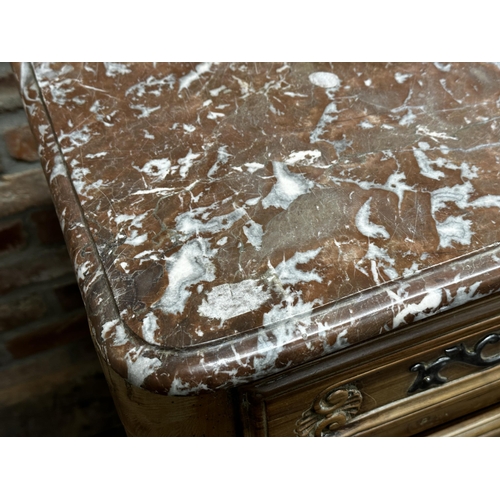 1470 - 18th century French fruitwood marble top buffet, the moulded red-veined marble top over two drawers ... 