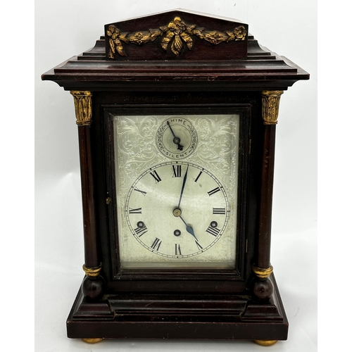 399 - 20th century architectural musical bracket clock, three train silvered dial with secondary Chime Sil... 