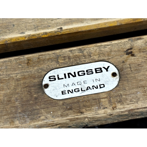 1315 - Vintage industrial Slingsby pine and cast iron trolley, perfect coffee table, with rubber wheels, 30... 