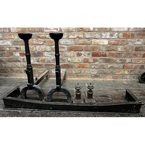 1485 - Mixed antique fire lot comprising pair of substantial cast iron andirons, 70cm high, pair of fire do... 