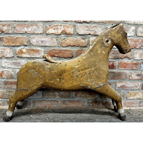 1164 - Good Folk Art carved pine study of a galloping horse, traces of original paint, 68cm high x 93cm lon... 